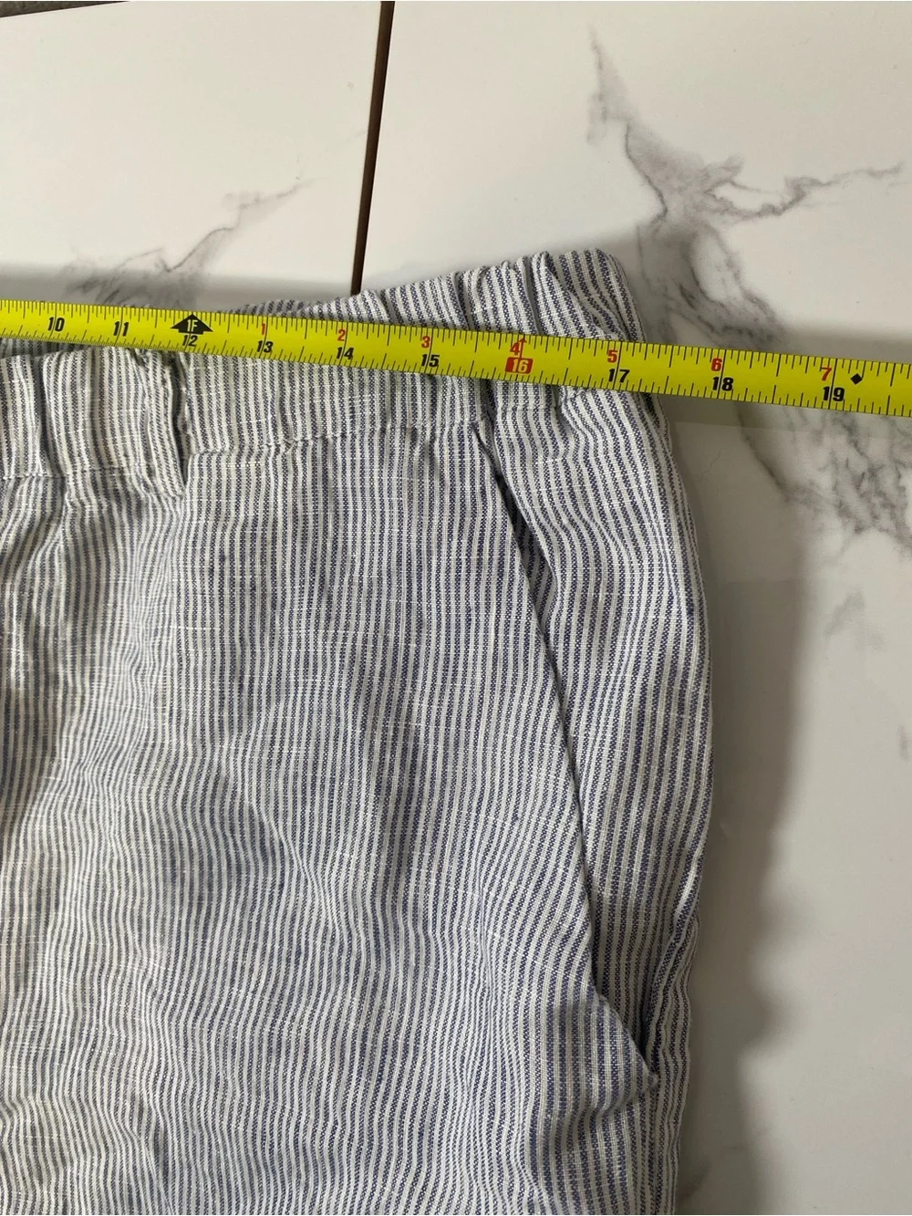 Quince 100% European Linen Pants Blue Pinstripe Large Breathable Lightweight NWT